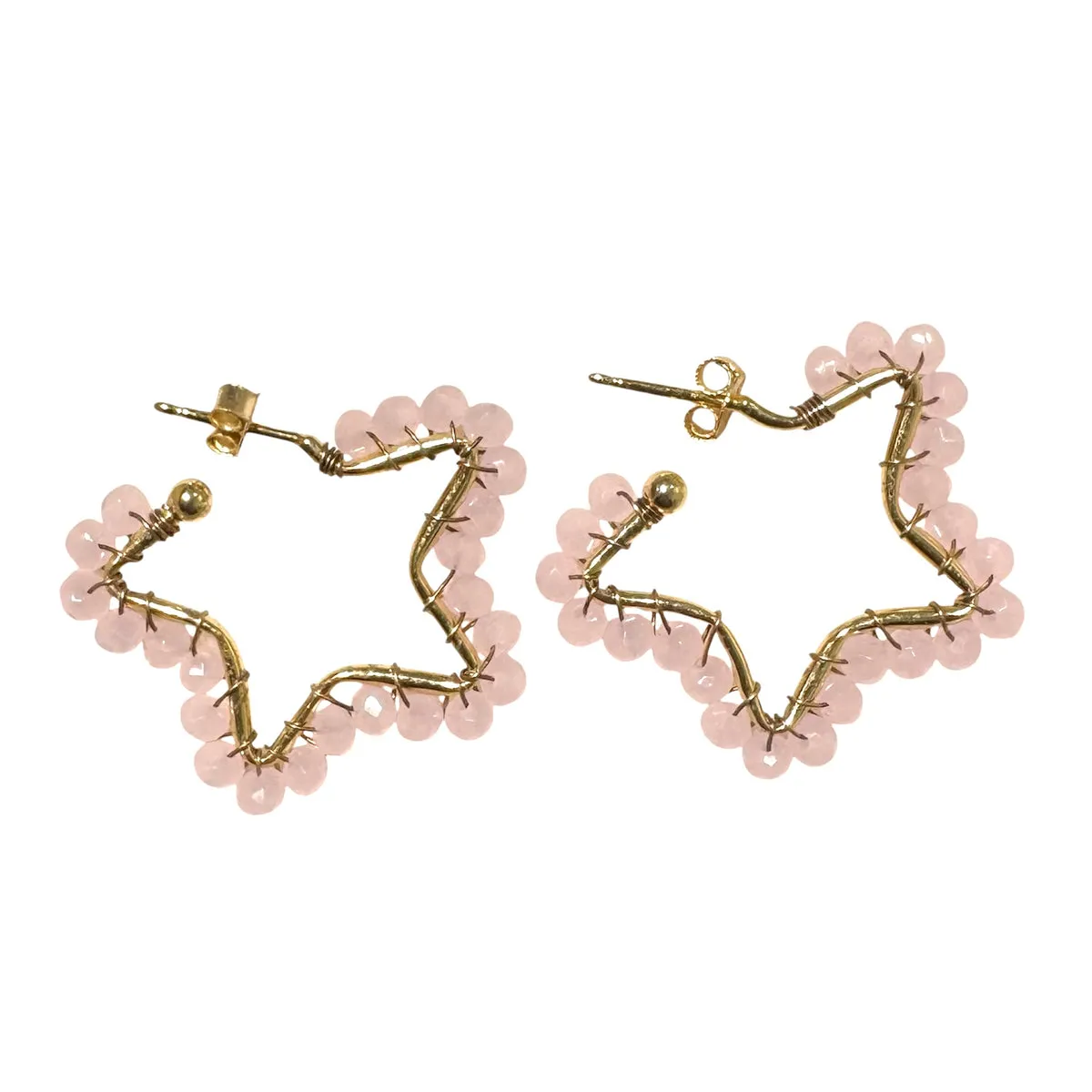 CERCHI A STELLA DORATI CON CRISTALLI ROSA