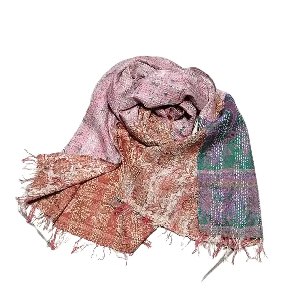 Sciarpa KANTHA con tessuti vintage misto seta ricamo a mano pink