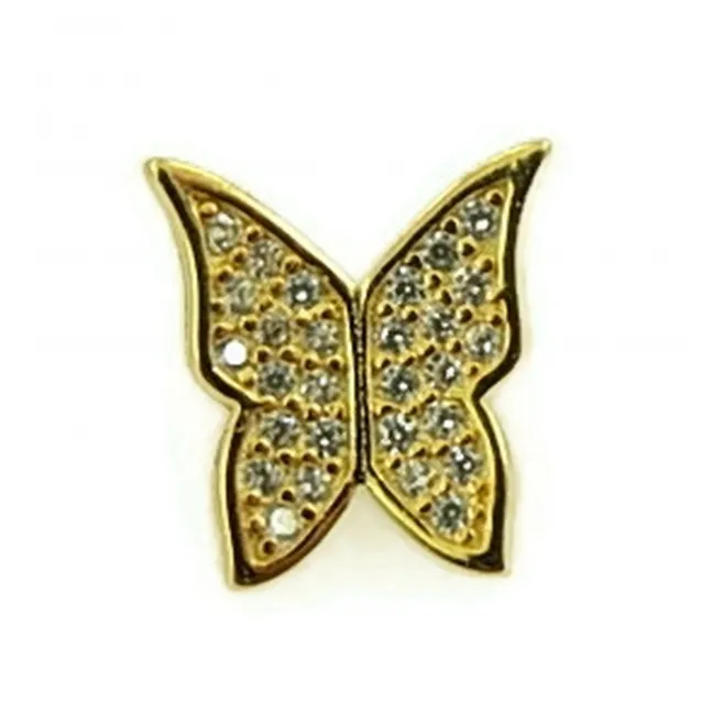 charms ciondolo farfalla 10,5x10 mm con pavè di zirconi bianchi argento 925 placcato oro giallo  1 pz