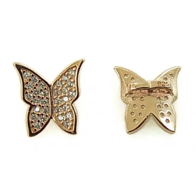 charms ciondolo farfalla 10,5x10 mm con pavè di zirconi bianchi argento 925 placcato oro rosa  1 pz
