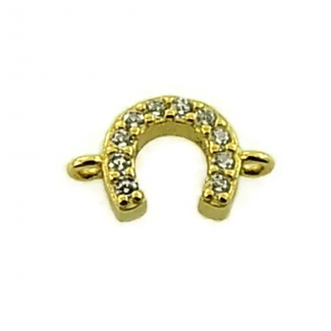 Connettore  ferro di cavallo 12x8 mm con pavè di zirconi bianchi argento 925 placcato oro giallo  1 pz