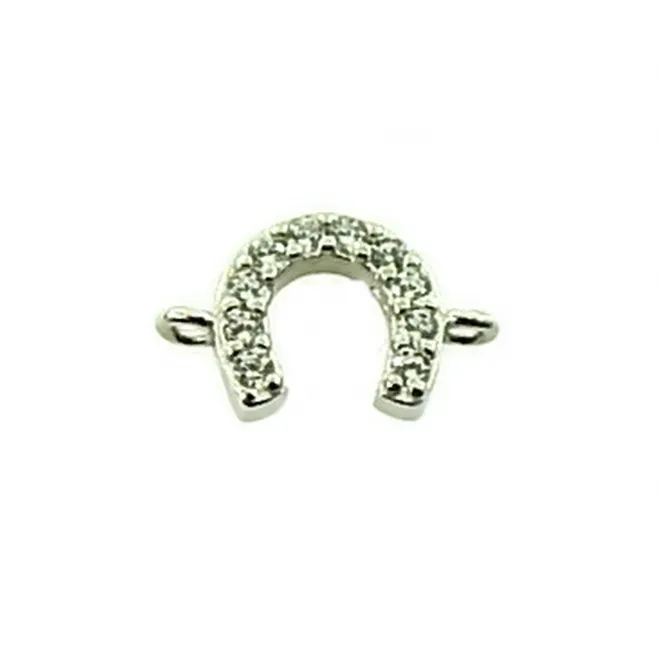 Connettore  ferro di cavallo 12x8 mm con pavè di zirconi bianchi argento 925 rodiato  1 pz