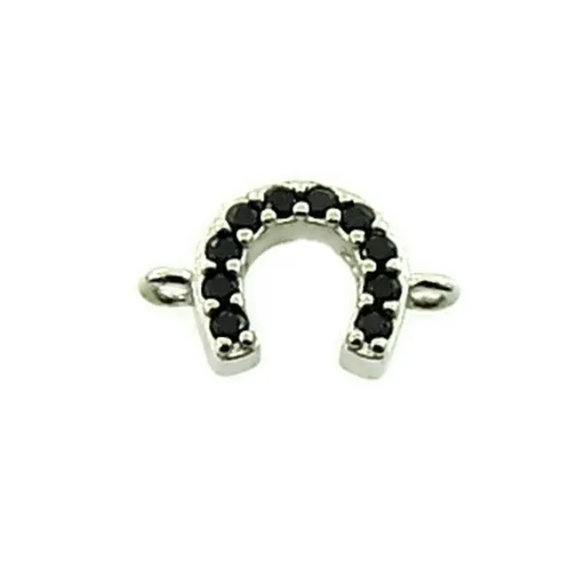 Connettore  ferro di cavallo 12x8 mm con pavè di zirconi neri argento 925 rodiato  1 pz