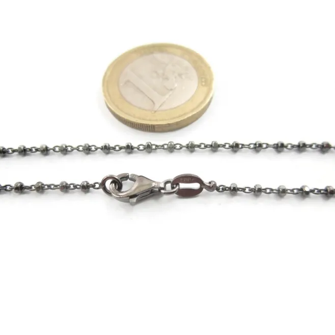 1 catenina  lunga 50 cm in argento 925 diamantato rodiato nero  pallini sfaccettati alternati