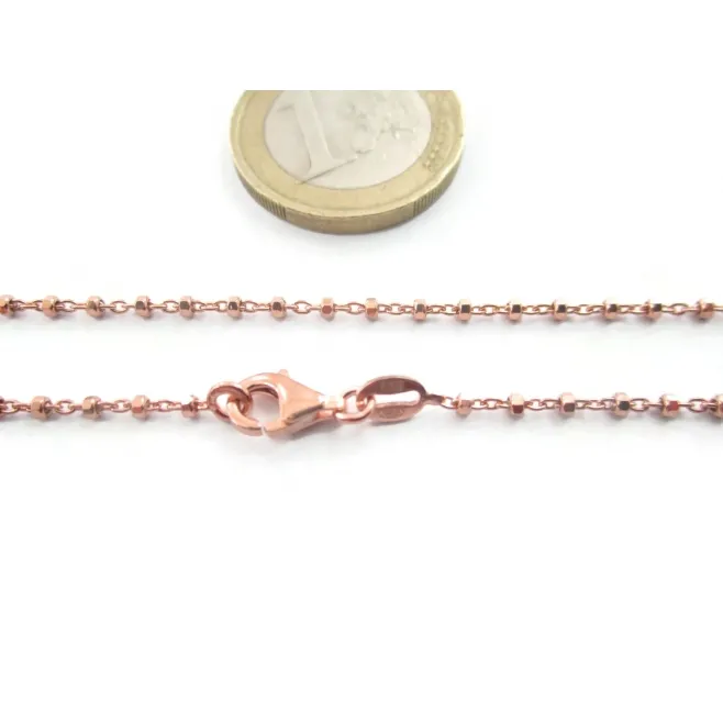 1 catenina  lunga 60 cm in argento 925 diamantato placcato oro rosa pallini sfaccettati alternati