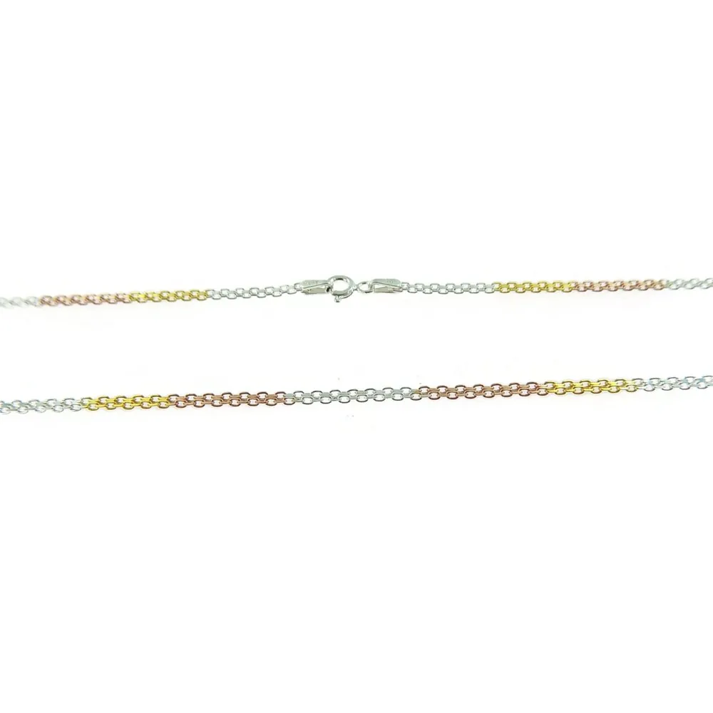 1 Catenina maglia piatta in Argento 925 e placcature oro giallo e rosa alternate lunga cm. 55