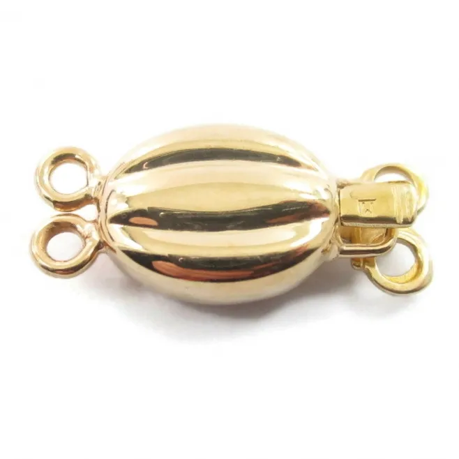 chiusura ovale sbalzata 2 fori argento 925 placcata oro giallo di 22x9 mm 1 pz.