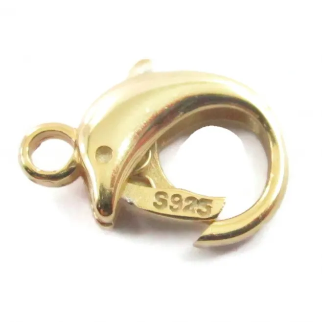 chiusura moschettone Dolphin argento 925 placcato oro giallo di 18x13 mm 1 pz