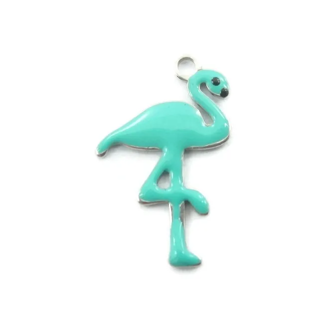1 ciondolo charms fenicottero smaltato turchese in argento 925  di 16x10 mm