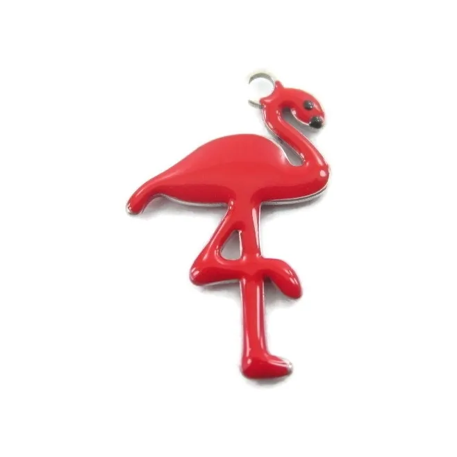 1 ciondolo charms fenicottero smaltato rosso in argento 925  di 16x10 mm