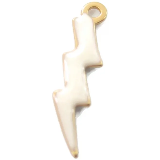 1 ciondolo charms fulmine smaltato bianco avorio in argento 925 placcato oro rosa di 18x5 mm