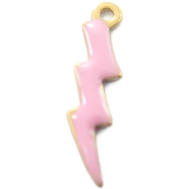 1 ciondolo charms fulmine smaltato rosa  in argento 925 placcato oro rosa di 18x5 mm