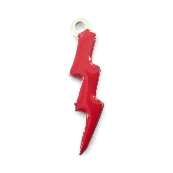 1 ciondolo charms fulmine smaltato rosso in argento 925  di 18x5 mm