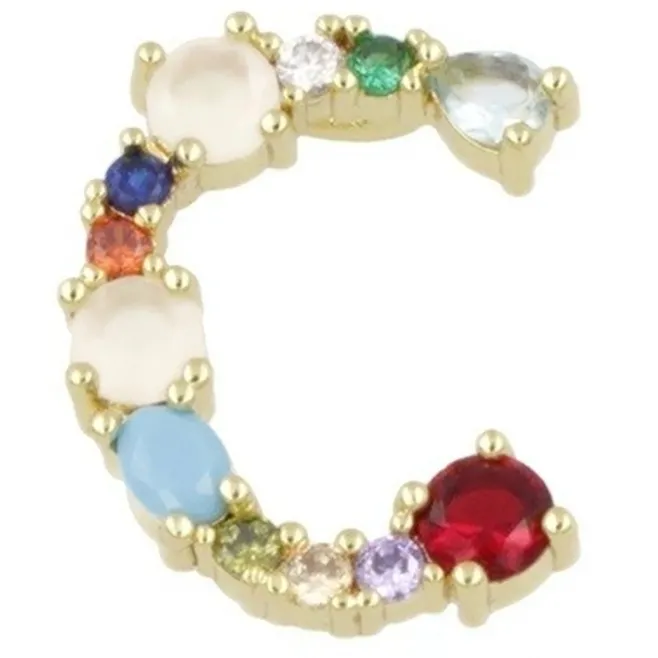 Ciondolo charms letterina C con pietre mix color  in ottone dorato1 pz.