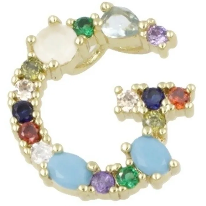 Ciondolo charms letterina G con pietre mix color  in ottone dorato1 pz.