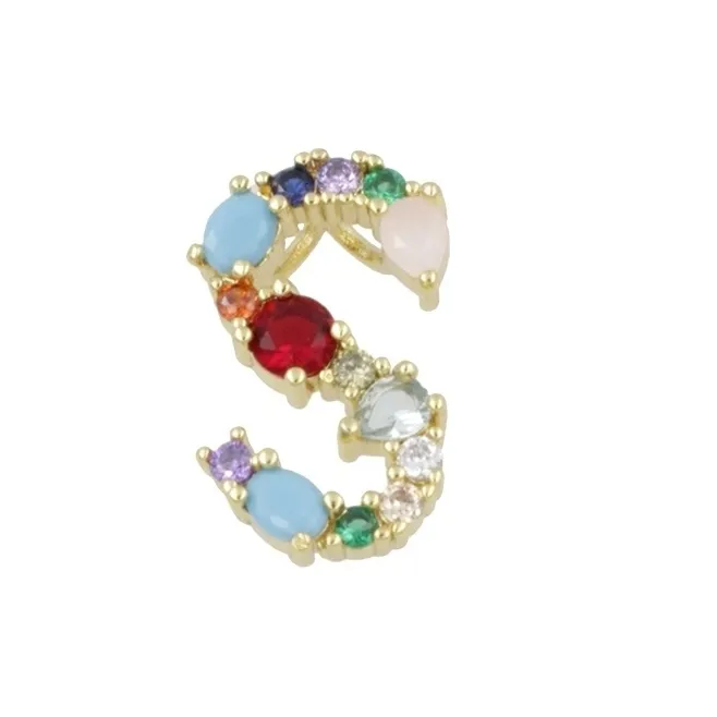 Ciondolo charms letterina S con pietre mix color  in ottone dorato1 pz.