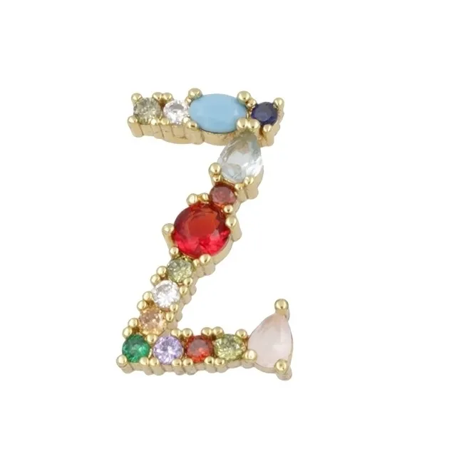 Ciondolo charms letterina Z con pietre mix color  in ottone dorato1 pz.