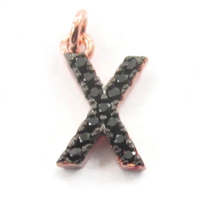 iniziale lettera X zirconi neri  argento 925 placcato oro rosa  1 pz