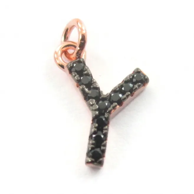 iniziale lettera Y zirconi neri  argento 925 placcato oro rosa  1 pz