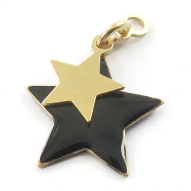 ciondolo charms doppia stella smalto nero argento 925 placcato oro giallo 1 pz