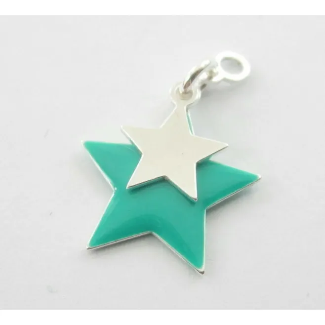 ciondolo charms doppia stella smalto verde tiffany argento 925  1 pz