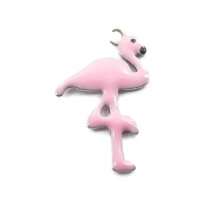 1 ciondolo charms fenicottero smaltato rosa in argento 925  di 16x10 mm