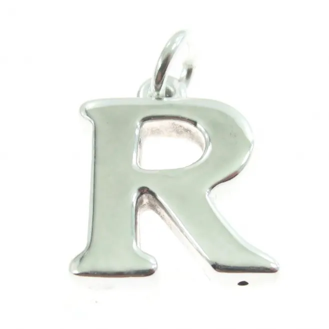 iniziale lettera R grande argento 925 tamburato misura 22x18 mm  1 pz
