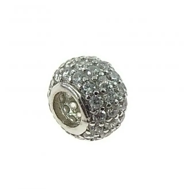 charms rondella distanziatore foro largo con pavè di zirconi bianchi argento 925 rodiato 10x6,5 mm 1 pz.