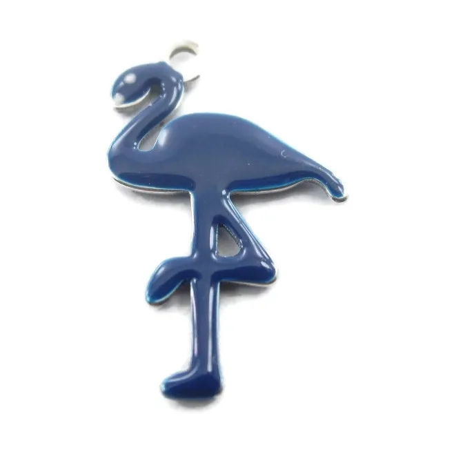 1 ciondolo charms fenicottero smaltato blu in argento 925  di 16x10 mm