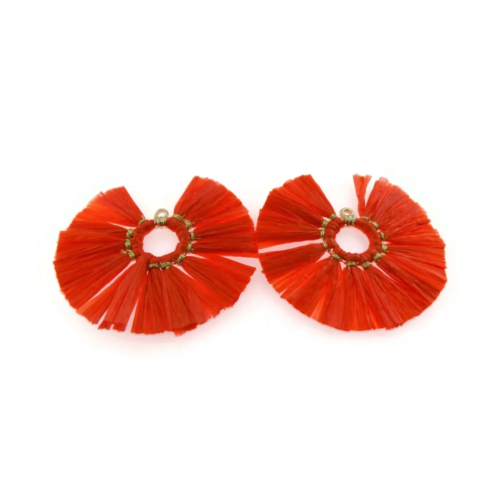 1 coppia di particolari nappine tonde in rafia color arancio