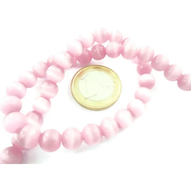 1 filo di perle rosa antico in occhio di gatto cabochon di 10 mm