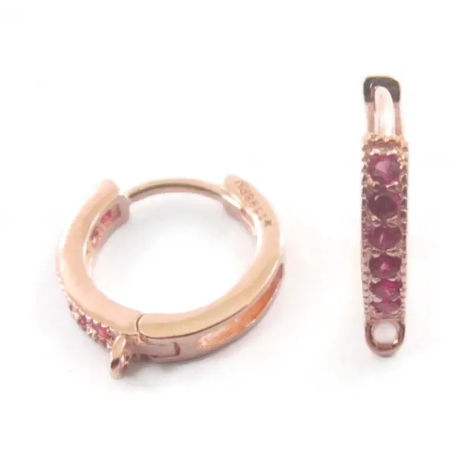 ORECCHINI CERCHIO 15X3 MM ZIRCONI FUCSIA ARGENTO 925 PLACCATO ORO ROSÈ 2 PZ.