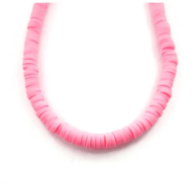 Rondelle heishi in gomma polimerica rosa di 8x1 mm 1 filo 40 cm