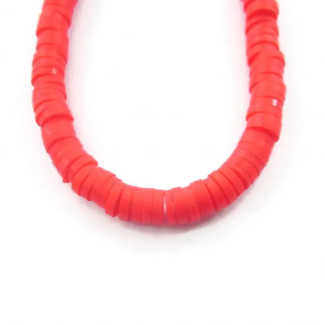 Rondelle heishi in gomma polimerica rossa di 8x1mm 1 filo 40 cm