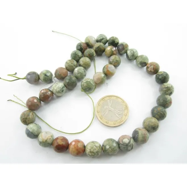 1 FILO DI PIETRE IN DIASPRO RIOLITE VERDE NATURALE  SFACCETTATE 8 MM