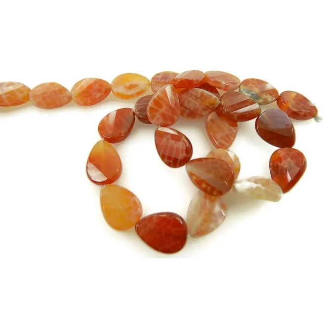 pietra dura 1 filo di agata del fuoco goccia piatta sfaccettata di 14x10 mm  lungo 40 cm