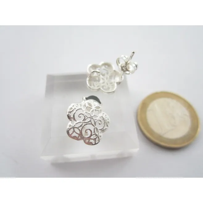 1 paio di basi per orecchini fiore filigrana argento 925