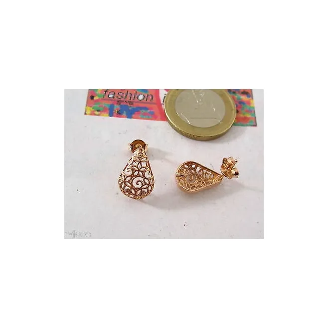 1 paio di basi per orecchini goccia filigrana argento 925 placcato oro rosè