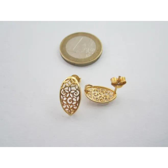 1 paio di basi per orecchini ovale filigrana argento 925 placcato oro giallo
