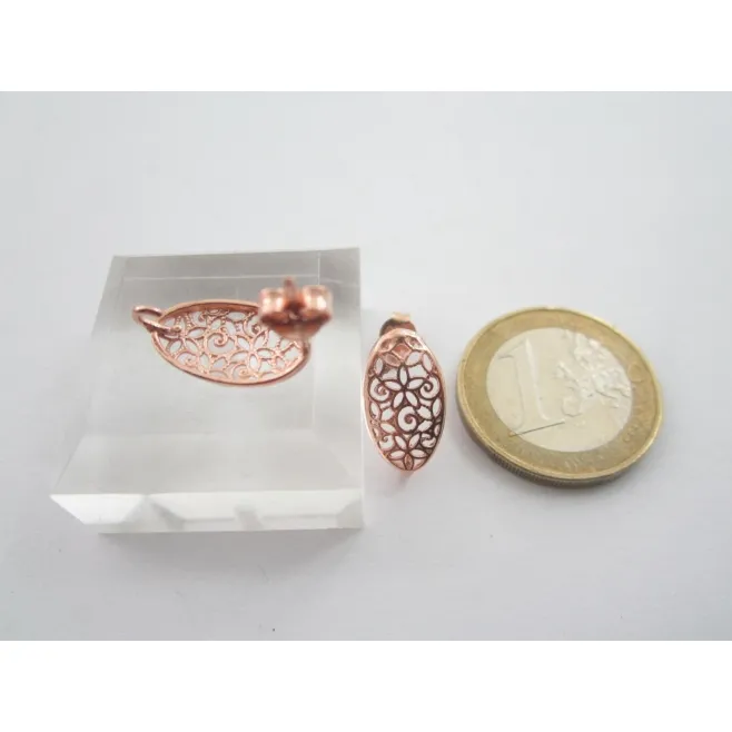 1 paio di basi per orecchini ovale filigrana argento 925 placcato oro rosè