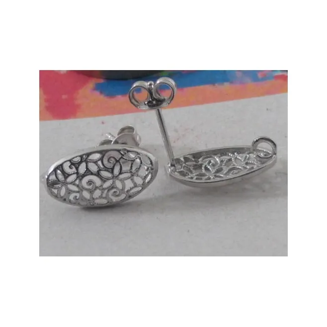 1 paio di basi per orecchini ovale filigrana argento 925 rodiato