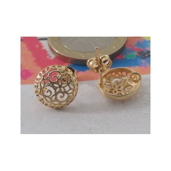 1 paio di basi per orecchini tondi filigrana argento 925 placcato oro giallo