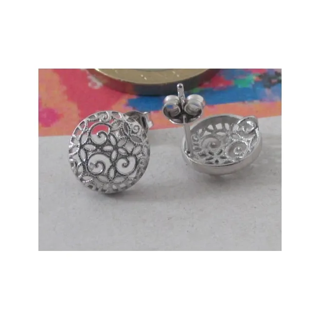 1 paio di basi per orecchini tondi filigrana argento 925 rodiato