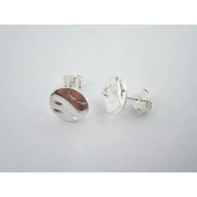 1 paio di basi per orecchini tondino 10 mm martellato e stropicciato argento 925