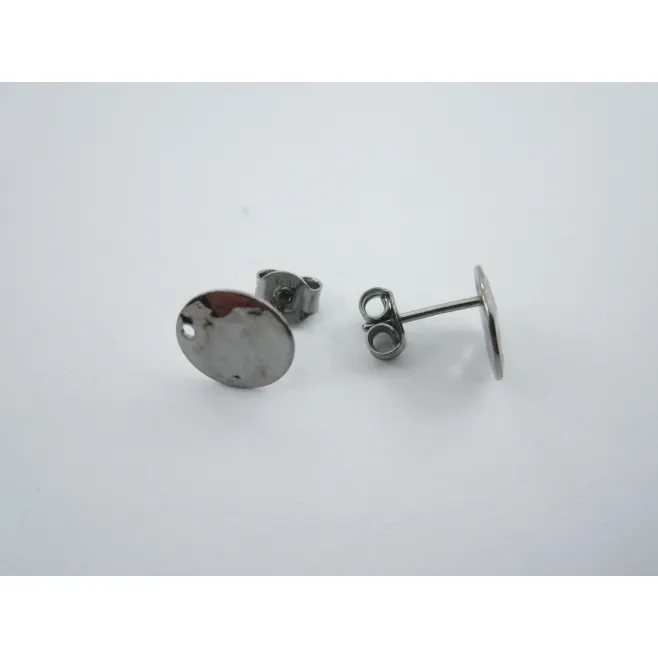1 paio di basi per orecchini tondino 10 mm martellato e stropicciato argento 925 brunito