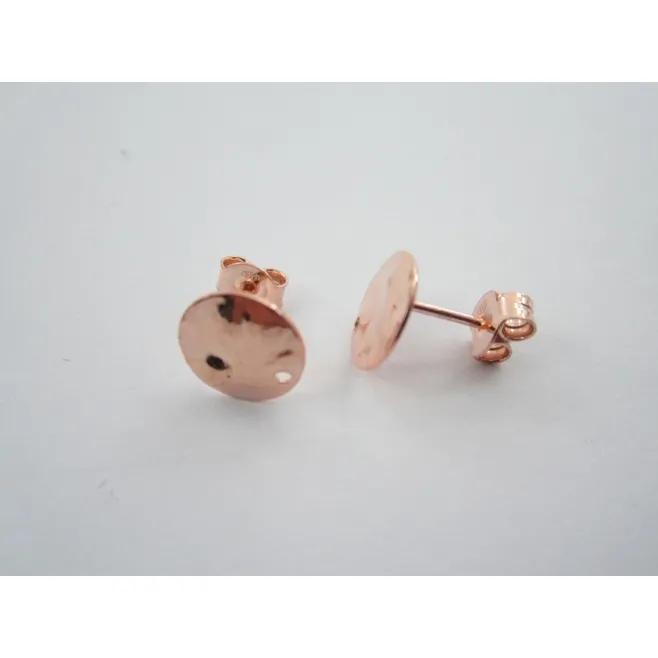 1 paio di basi per orecchini tondino 10 mm martellato e stropicciato argento 925 placcato oro rosa