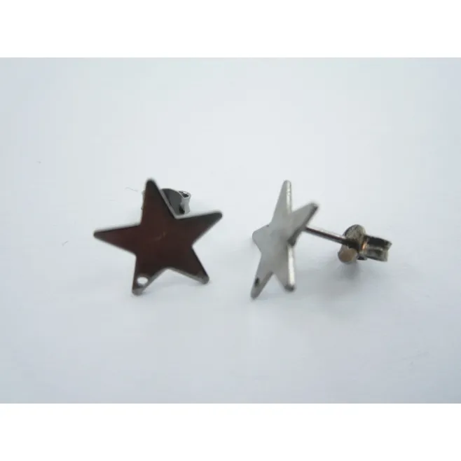 1 paio di basi per orecchini forma stella con foro in argento 925 brunito