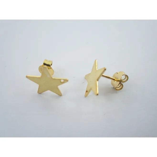 1 paio di basi per orecchini forma stella con foro in argento 925 placcato oro giallo