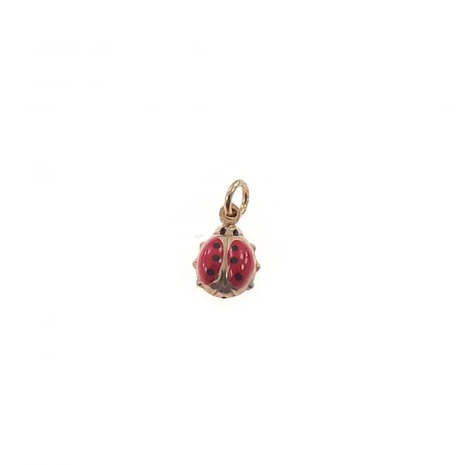 charms coccinella smaltata grande 13,5x8 mm in argento 925 placcato oro rosa - 1 pz
