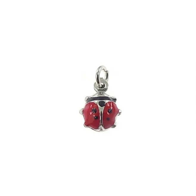 charms coccinella smaltata media 11x7 mm in argento 925 rodiato - 1 pz